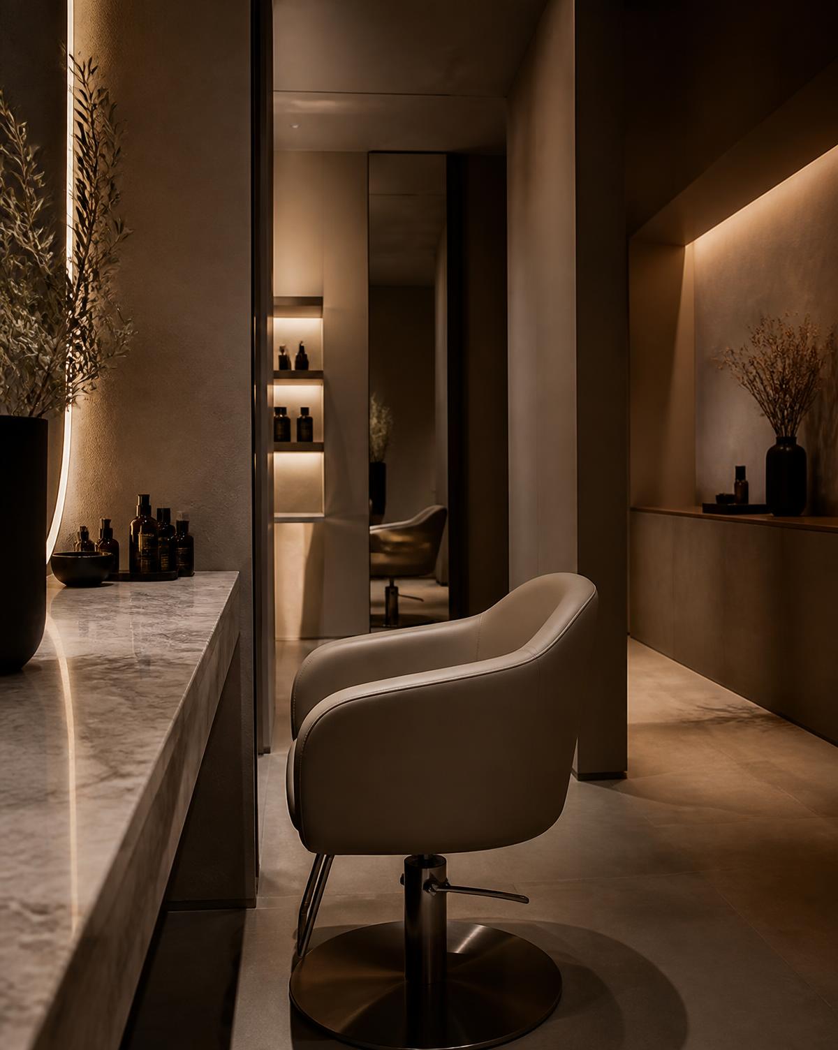 A minimalist luxury salon interior